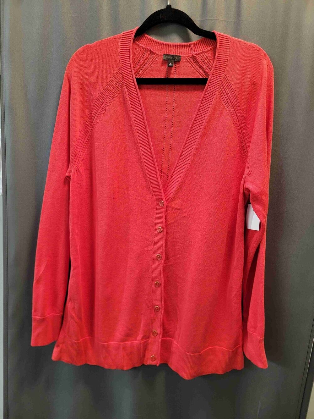 Talbots Red Long Sleeve Button Front Knit Pattern Cardigan Size Large b55